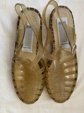 SENSO Jelly Bean clear with gold freckles Espadrilles size 7